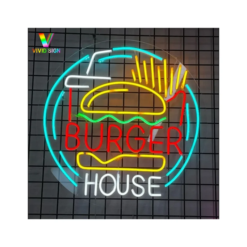 Drop Shipping Decorative Custom Made LED Flexible flex open acrylic rgb light burger neon led neon sign