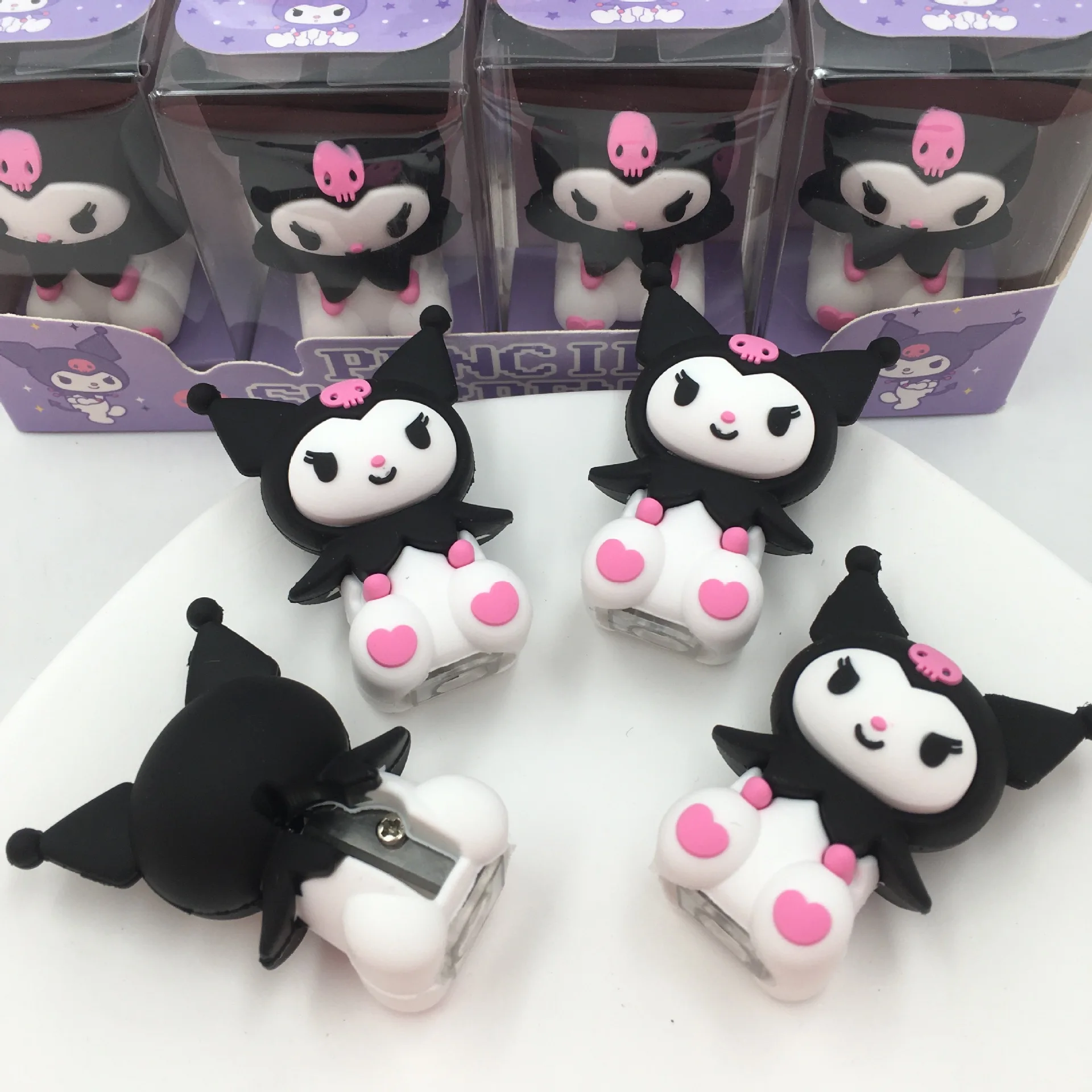 DHF 16pcs/box Sanrioed Kuromi Hello Silicone Mini Manual Pencil Sharpener Cute Cartoon Student School Supplies Girl Gift