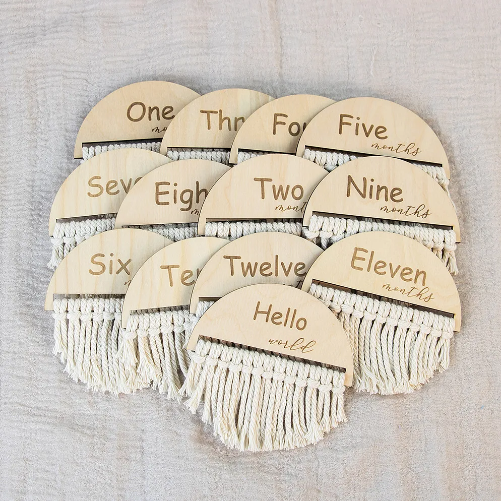 Custom Handmade Boho Milestone Cards Discs Macrame Baby Milestone Cards  for baby shower Gifts