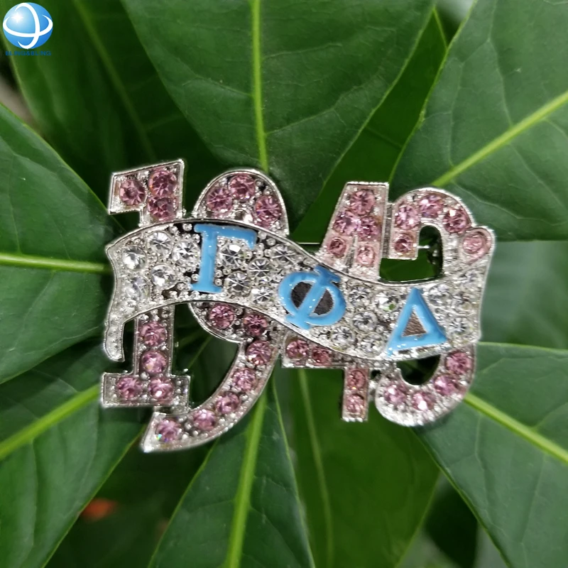 Baby Pink And Baby Blue Crystal Metal Jewelry Pins 1943 Sisterhood Women High Heel Shape Greek Sorority Gamma Phi Delta Brooches