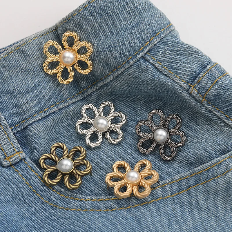New Custom Cute flower  Pants Button Removable Instant Waist Jeans Pin Buttons Adjustable Bear Buttons