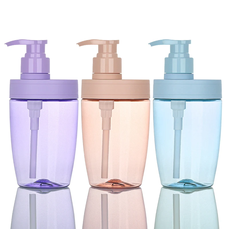 Clear pink purple blue unique round unilever airless body lotion pump diffuser cosmetic packaging shampoo container 500ml