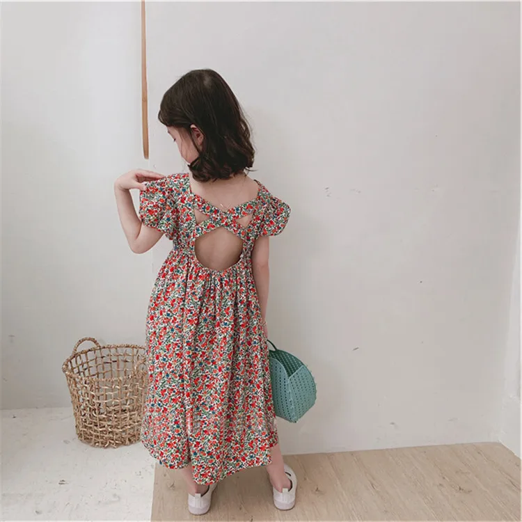 
hot sell Korea style girl dress summer backless Floral children girl dresses 