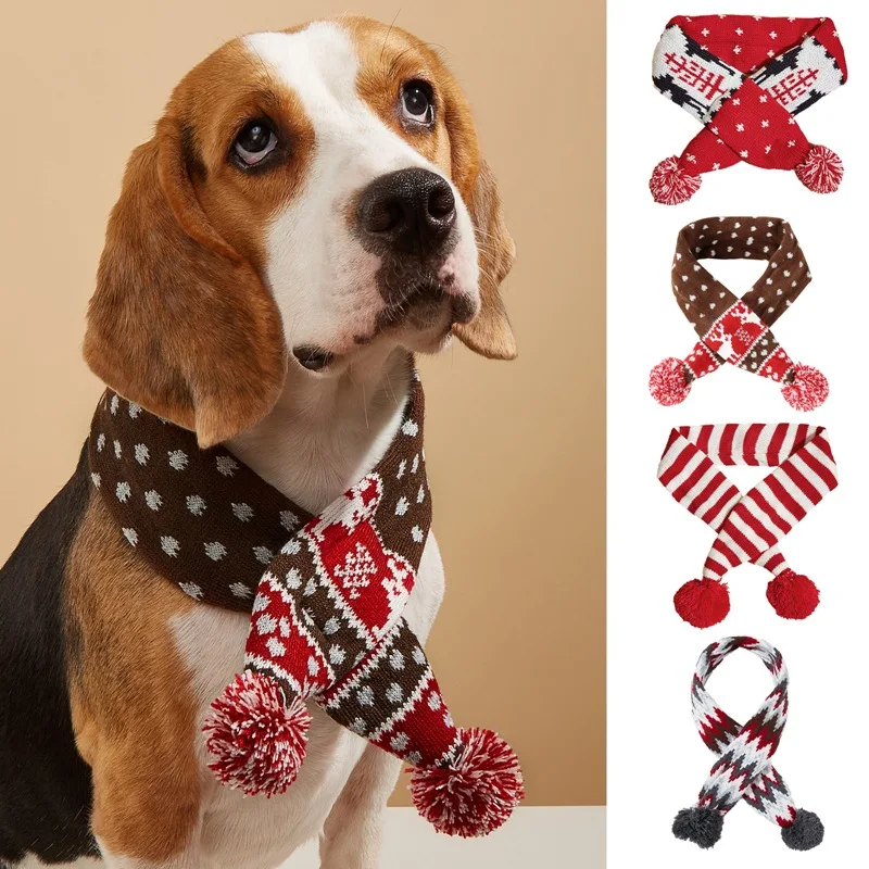 4 Pcs Christmas Pet Scarf for Medium Large Dogs Knit Pet Scarf New Year Christmas Dog Costumes