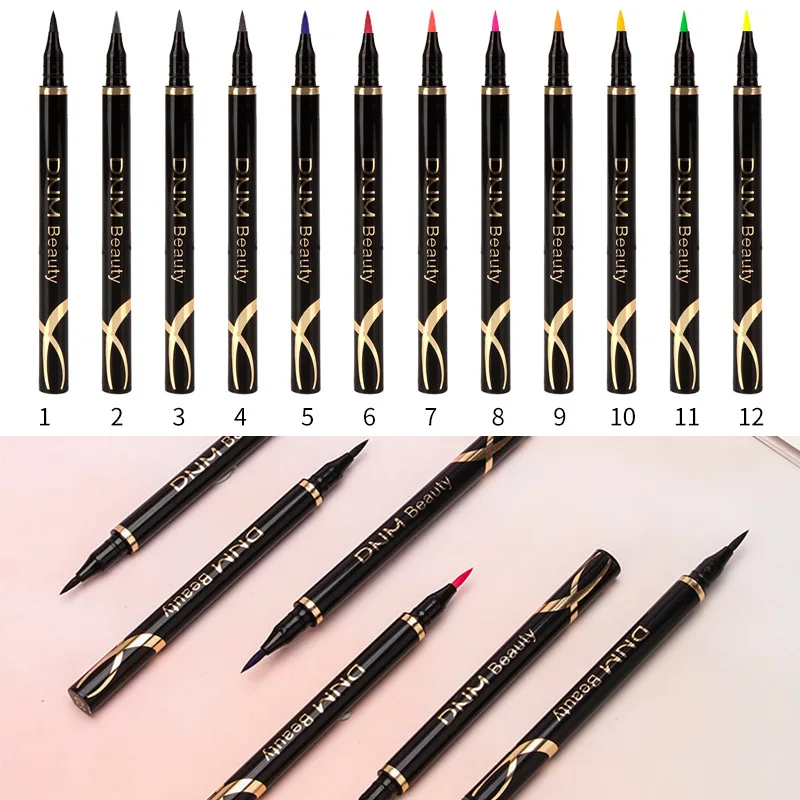 OEM 12 Colors Liquid Eyeliner Pencil Waterproof Colorful Eye Liner Pen Highlight Neon Colorful Cat Eyes Makeup Tools Eyeliner