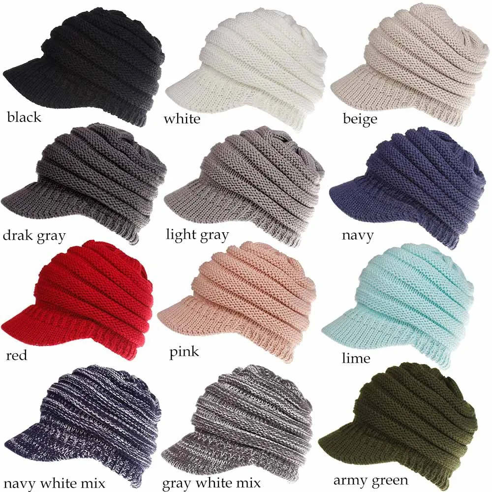 Wholesale Winter Hats Woman Fashion Warm Outdoor Visor ponytail knit Hat baseball Women winter knitted hat