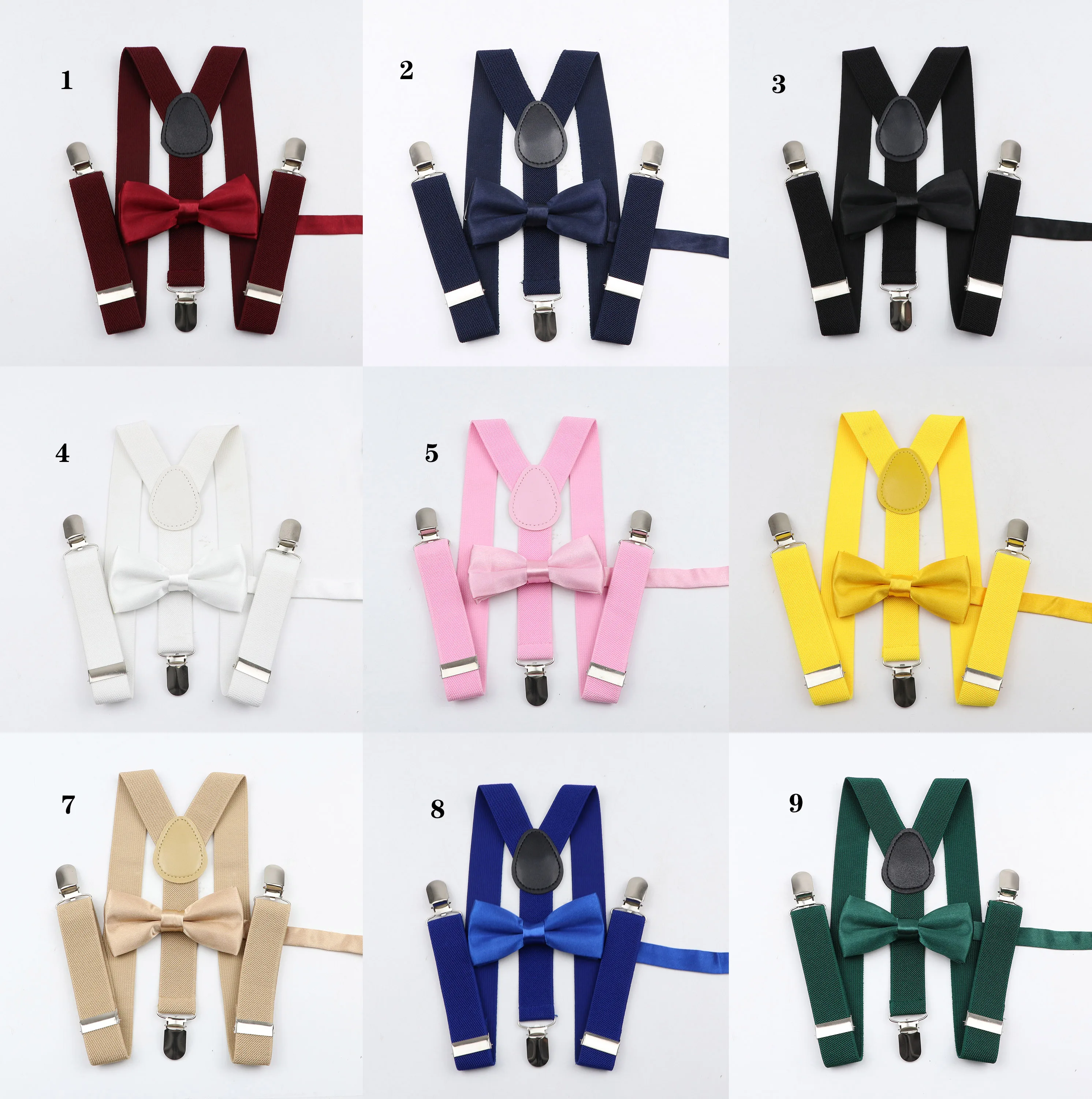 Custom Soild Color Children Belt Bowtie Set Baby Boys Girls Suspenders Clip-on Y-Back Braces Bow Tie Elastic Kids Adjustable
