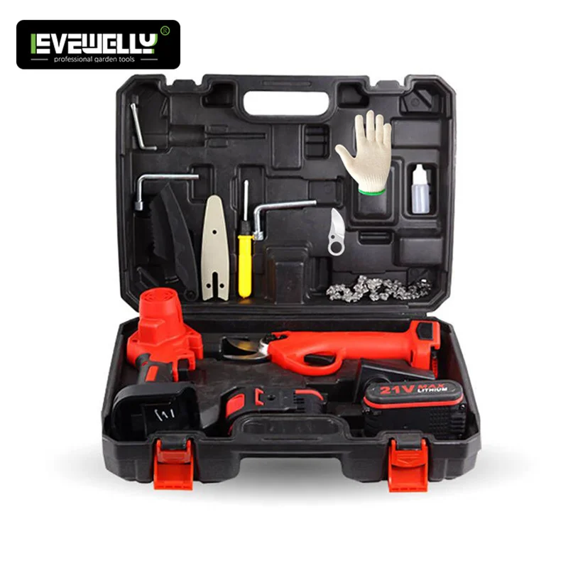 Cordless electric pruning shears gardening tools four-speed adjustment 4 inch lithium chainsaw saw combination power tool set