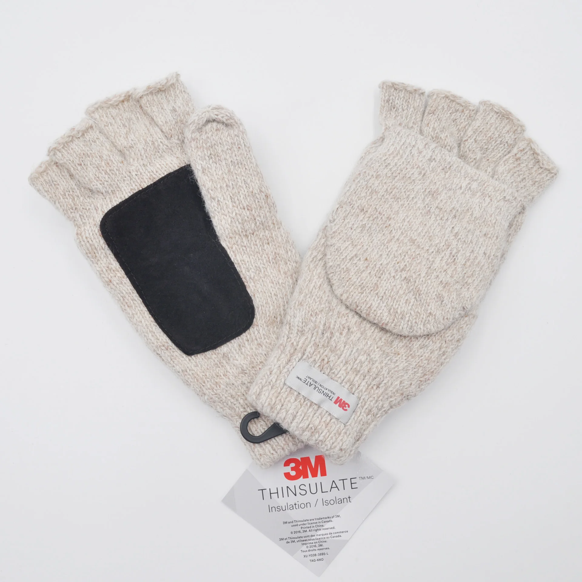 Thinsulate Lined Winter Shell Ragg Mittens Wool Yarn Half Finger Gloves With Pig Split Patch On The Palm Side Fleece Gloves