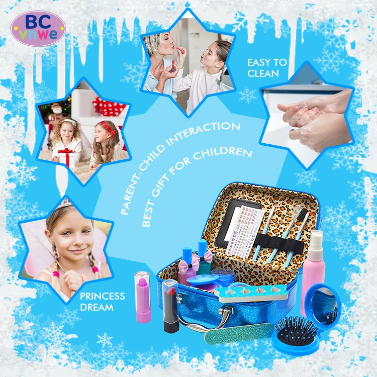 Snow Christmas Beauty Set Washable and Safe Pretend Play Makeup Toys for Kids Realistic Cosmetics Set for Preschool