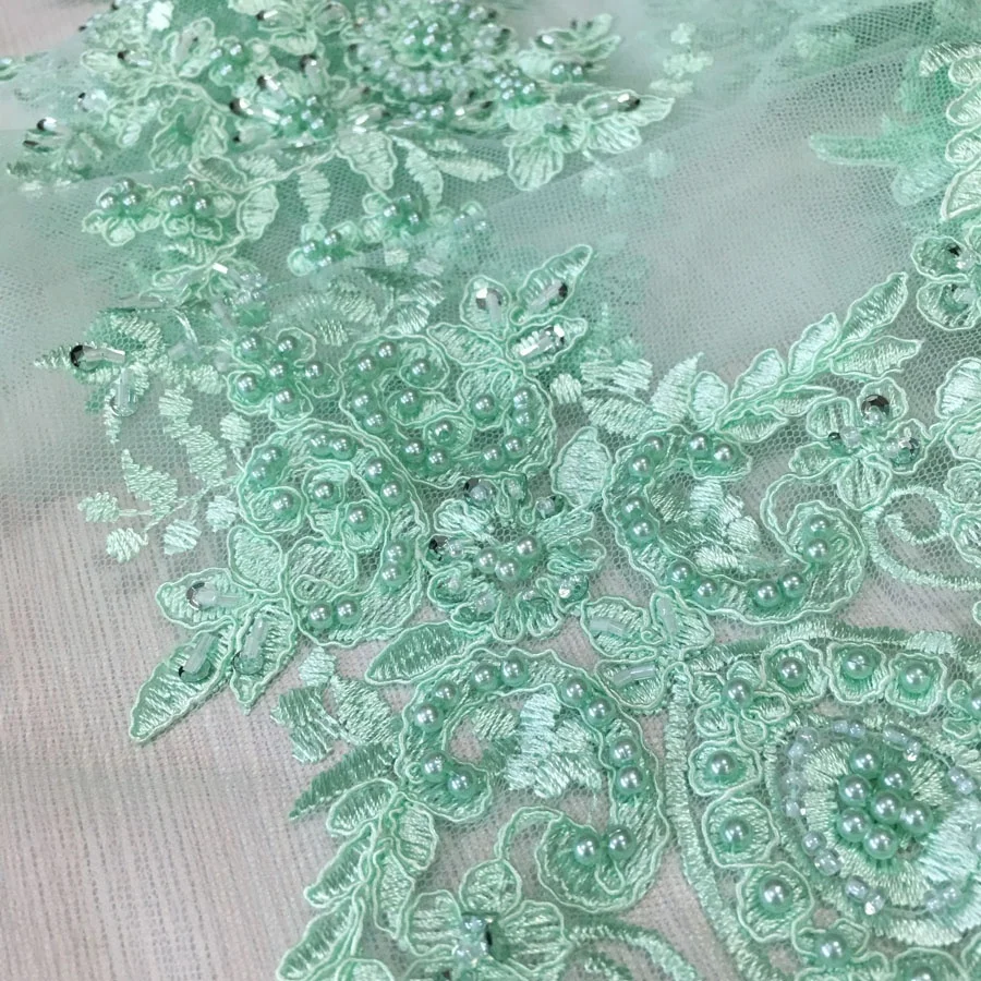 high quality lace fabric embroidery hand beaded cord lace bridal fabric , best selling wholesale stock lot fabric for dress