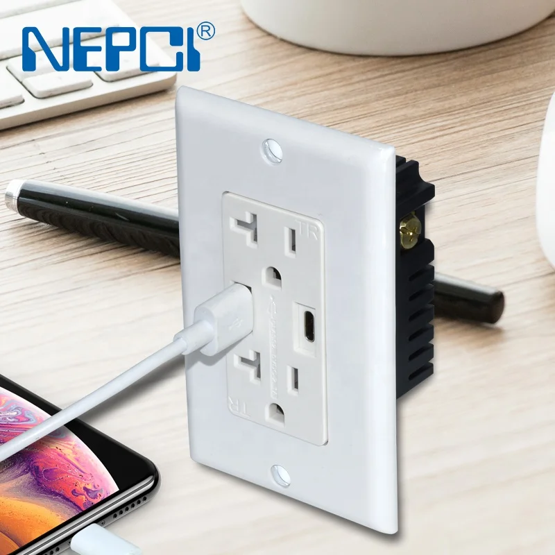 NEPCI Factory ETL Listed Nema 5-20R US Receptacle with USB A and C Port XJY-USB-31-A-A/C American USB Outlet Socket