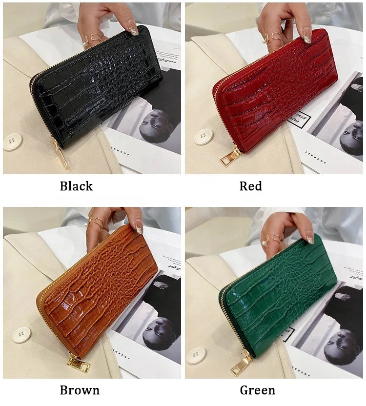 2022 Fashion Crocodile Pattern Multifunction Leather Ladies Clutch Wallet Long Phone Holder Cheap Purse Wallet
