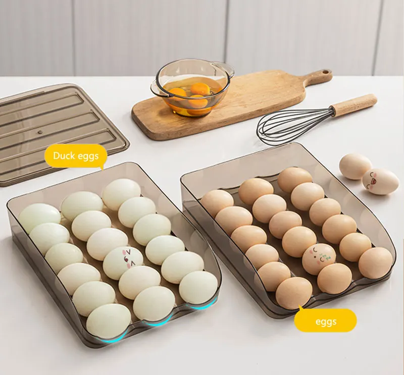 RSC-кухонный ящик для хранения яиц, ящик для холодильника с автоматической прокруткой, пластиковый контейнер для хранения свежести яиц, держатель с крышкой