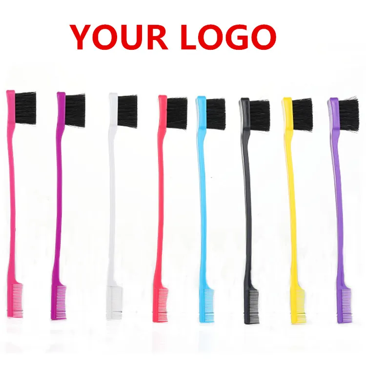 Wholesale Custom Pink Gold Cepillo 3 In 1 Edge Hair Control Brush And Comb Double Eyebrow Brush Edge Brush With Private Label