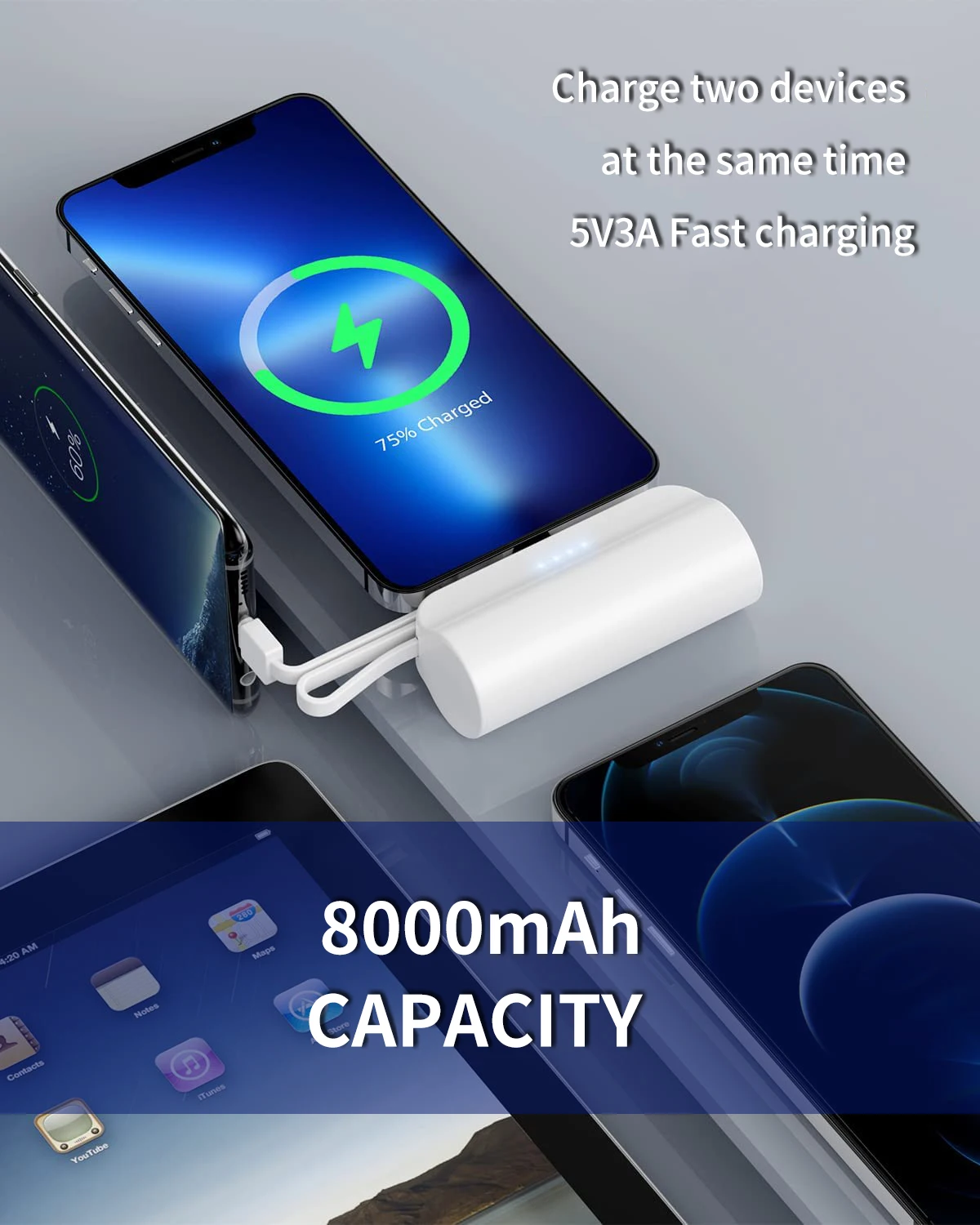 2023 Portable Charger Romoss Power Bank 8000mAh Ultra Compact Portable Phone Charger 5V3A Output Battery Pack Built-in Type-C