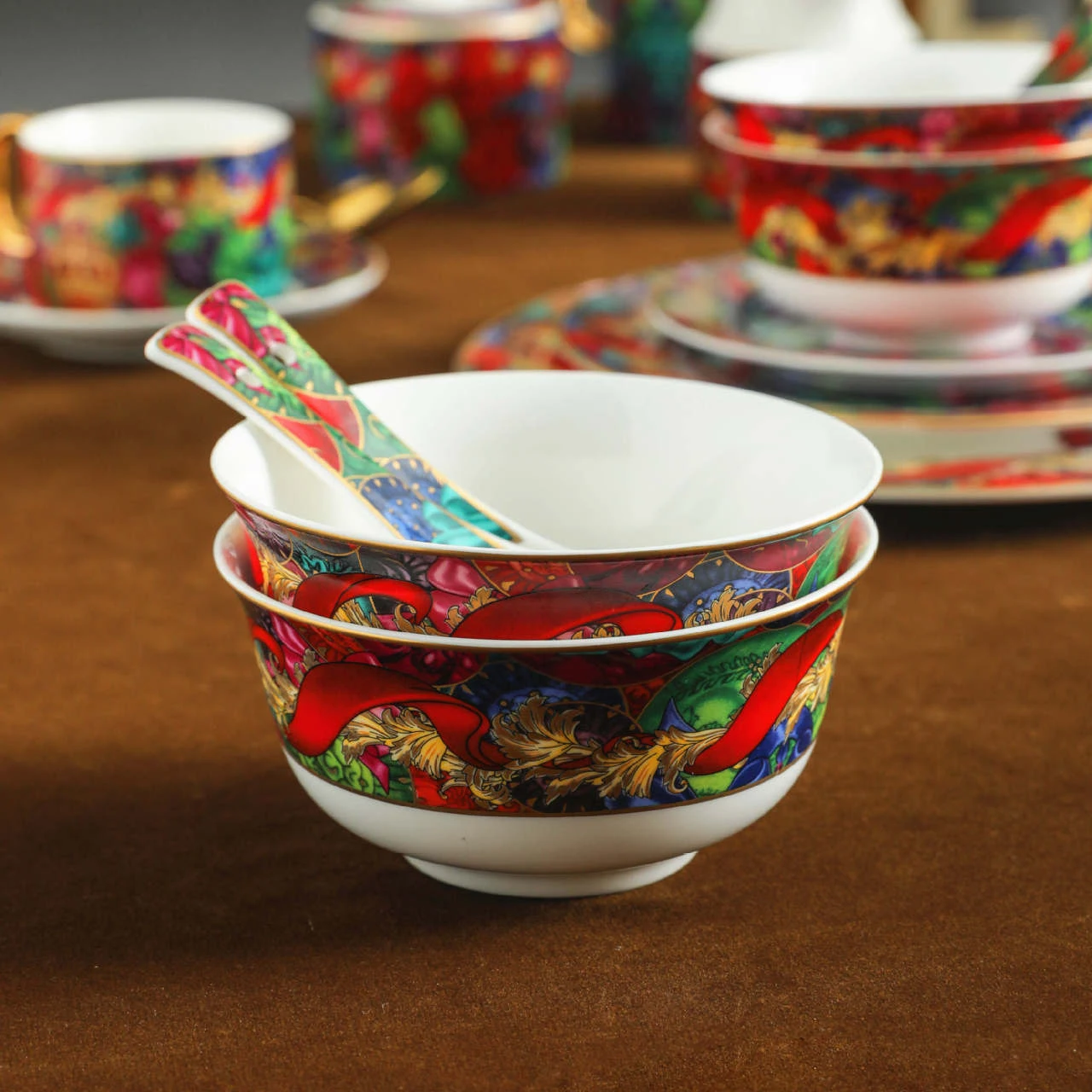 Red christmas bone china 61pcs dinnerware set holiday gift set porcelain tableware dinner set