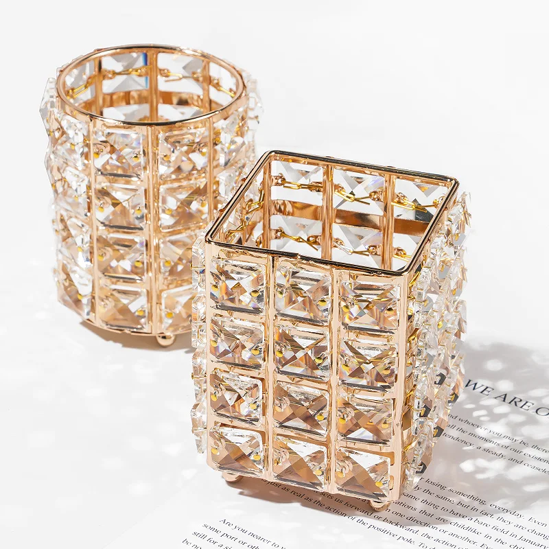 Gold & Silver Crystal Rhinestone Designs Beauty Nail Pen & Makeup Brush Holder