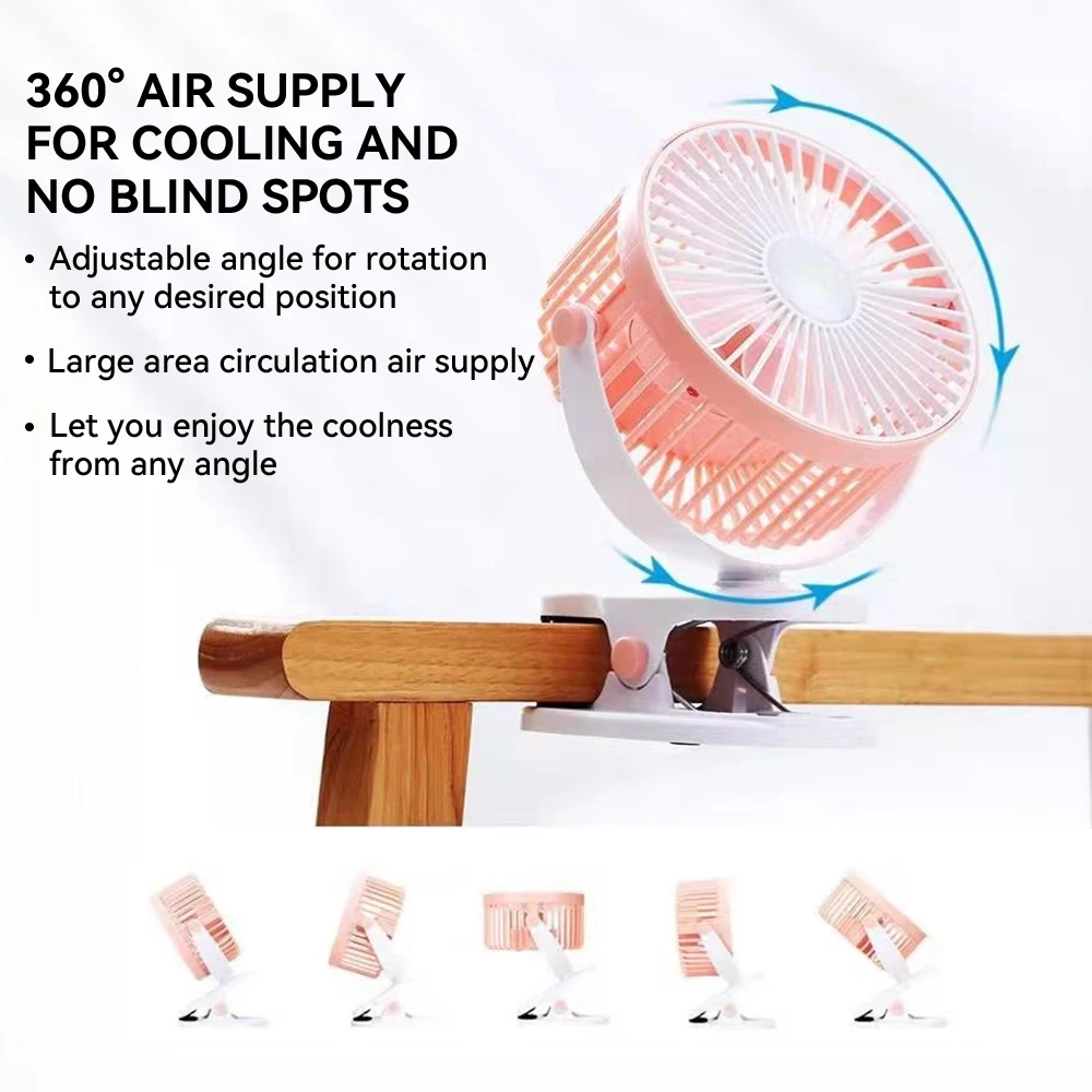 New USB Rechargeable Portable Room Desktop 720 Degree Rotation Cooling Mini Clip Fan for Baby Stroller Battery Operated Mini Fan
