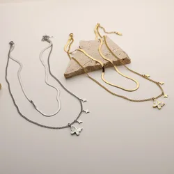 Простые Модные женские туфли в стиле 14 карат, позолоченный кулон в виде бабочки с двойным слоем нержавеющей стали ожерелье