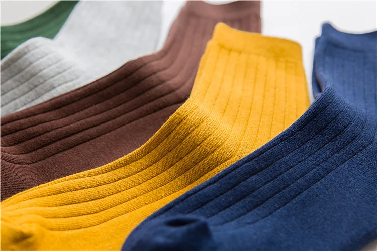 10 Colors Classic Dress Double Needles Solid Color Mens Business Crew Cotton Socks