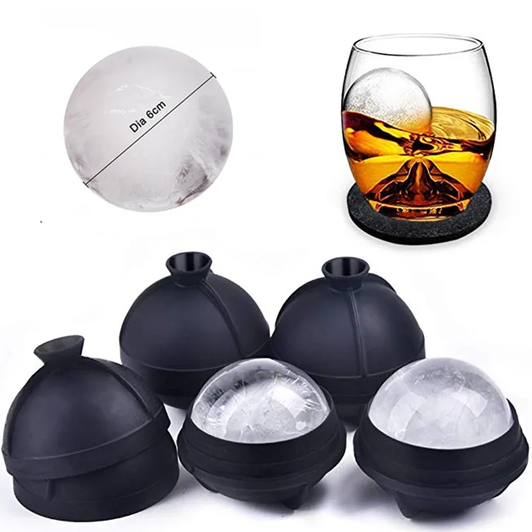 6cm Whiskey Round Silicone Ice Maker Can Customized logo Large Ball with Funnel and Lid for Home Use