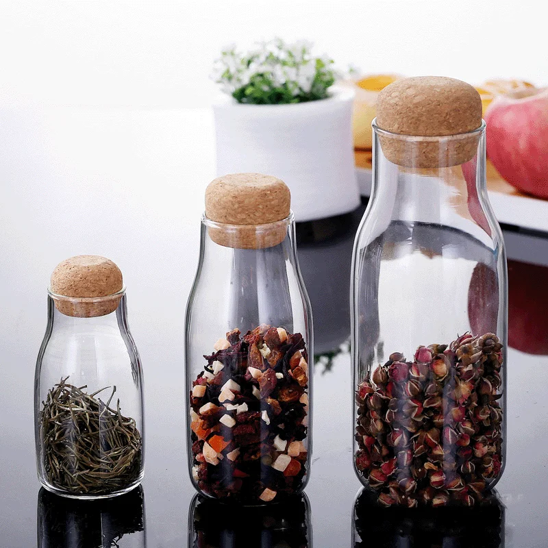 Japanese style household cork coffee glass bottles transparent sealed cans storage bottles tea storage cans glass storage jar