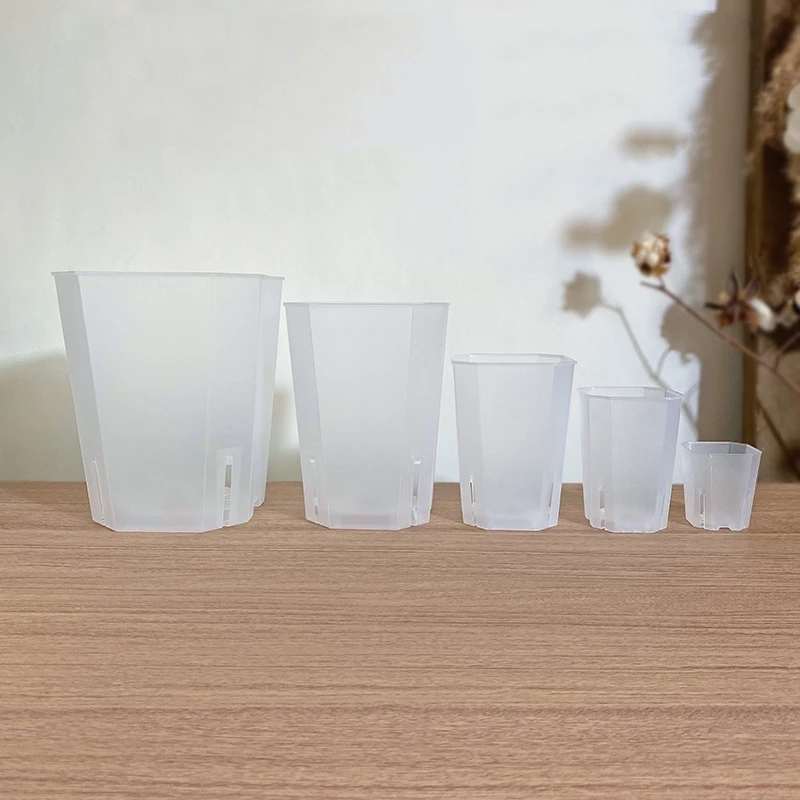 Age-resistant Mini Succulent Pots Clear Transparent Root Control Side Openings Octagon Square Plastic Flowpot