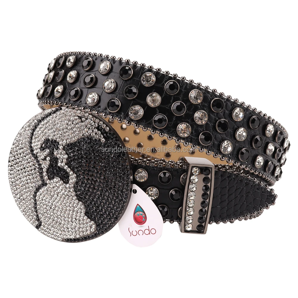 Party Bling Gold Round Metal Buckle Belts With Rhinestone Fashion Belts Buckle With Diamonds For Men