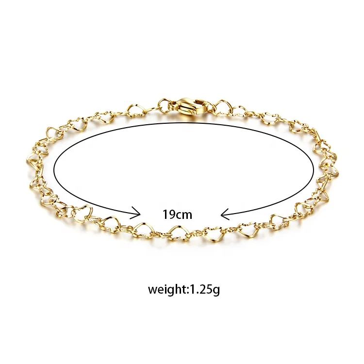 Fine Jewelry Gold Plated Adjustable Love Link Heart Chain Link Bracelet For Women