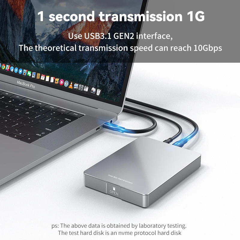 Dual Bay Dual Protocol M.2 SSD Case Support M2 NVME NGFF SATA SSD Disk For PCIE M Key +B Key USB C