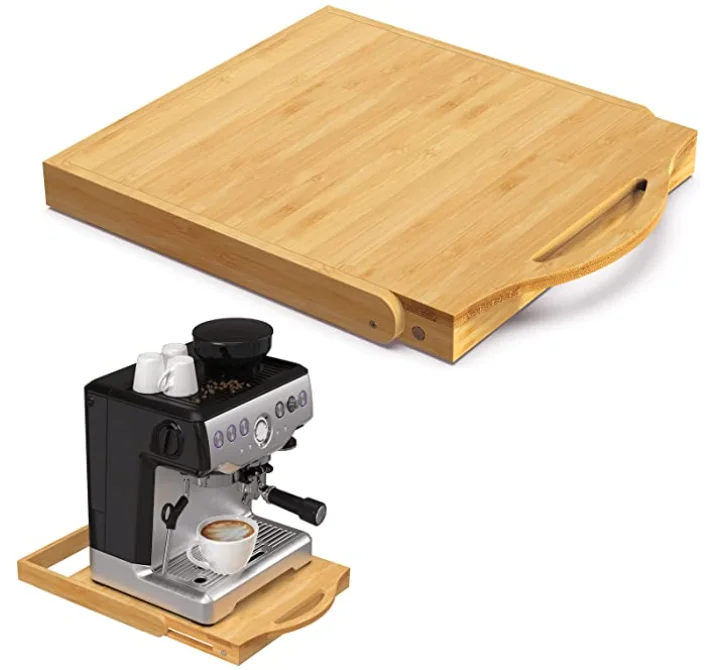 Bamboo Kitchen Appliance Slider, Multipurpose Sliding Tray for Coffee Maker, Under Cabinet Appliance Sliding Rolling Tray