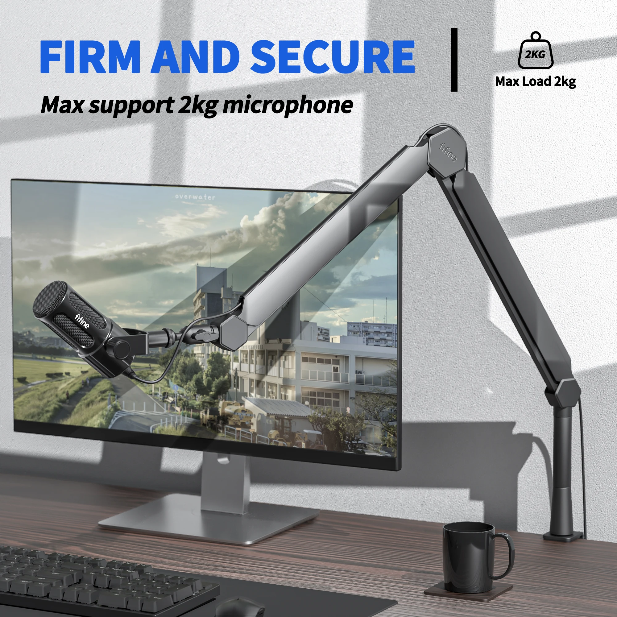 Fifine Adjustable Desktop Microphone Stand Detachable Table Mic Arm Scissor Boom Stand Flexible Microphone Holder for Podcasting