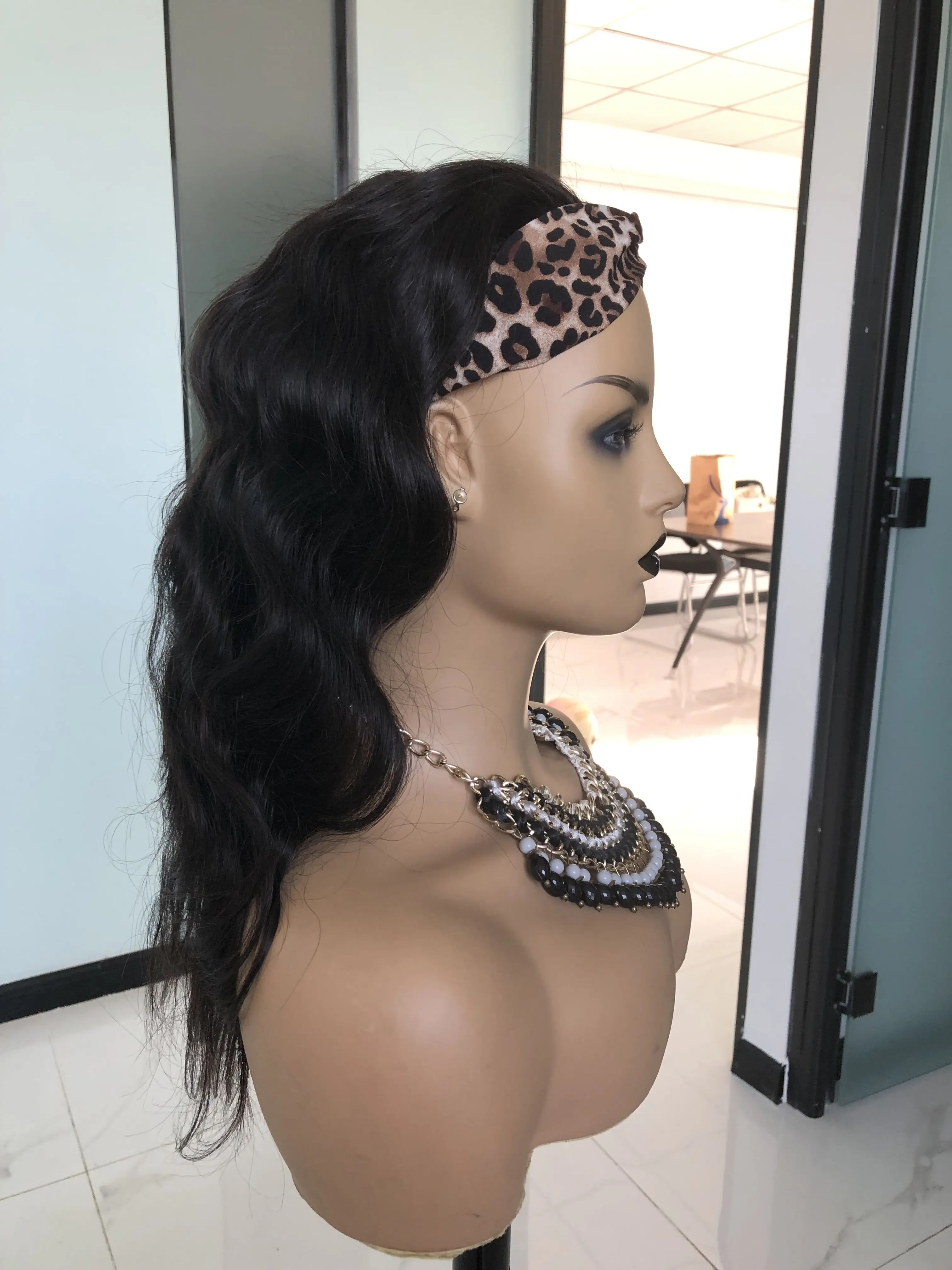 Cheap 150 180 Density Headband Wig Human Hair Brazilian Hair for Black Body Wave Curly Straight Women Natural Black 1 Piece Long