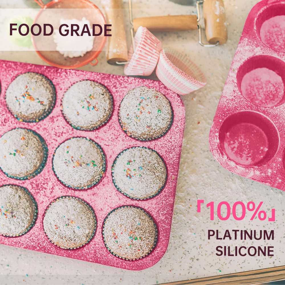 Custom Bakeware Food Grade 12 Cups Round Cupcake Muffin Pan Baking Tray Silicone Cake Mold Cake Tool