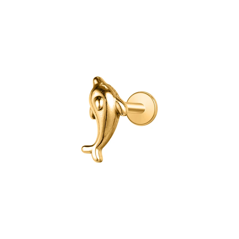 Dolphin Design Stainless Steel Labret Bar Piercing Labret Internally Threaded Lip Earring Studs