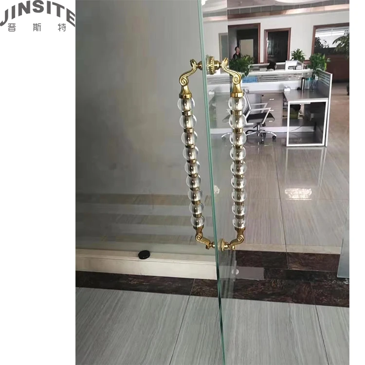 Vintage antique long gold crystal door handle for glass door