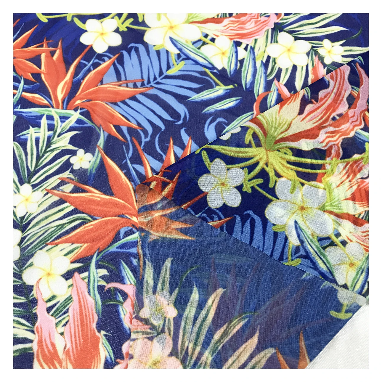 New fashion vibrant blue tropical floral pattern 75D dubai chiffon fabric sublimation printing for clothing
