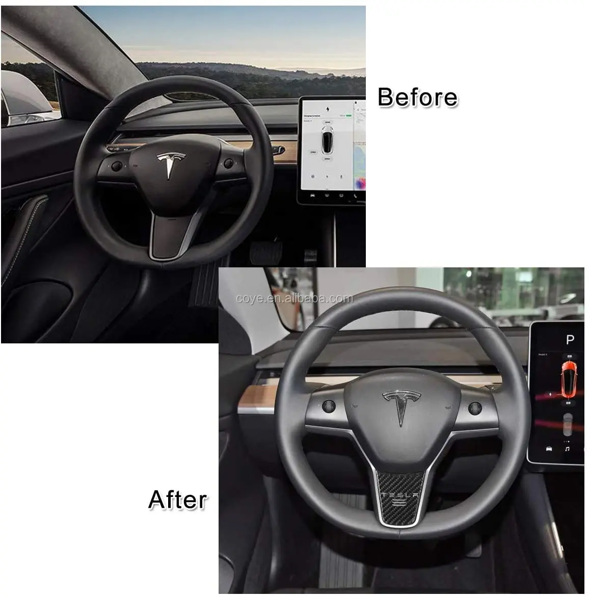 Tesla Model 3 Steering Wheel Cover,3D Car Carbon Fiber Steering Wheel Decoration Sticker for Tesla Model 3