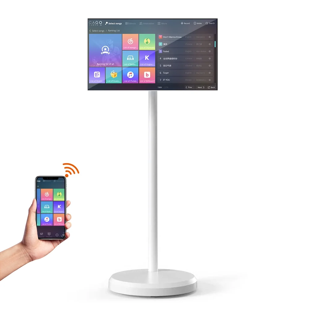 21.5 27 32 Inch Moveable Smart Tv Stand Follow By Me Touch Lcd Screen Tv Battery Powered 1080P 2K Resolution Floor Stand Kiosk