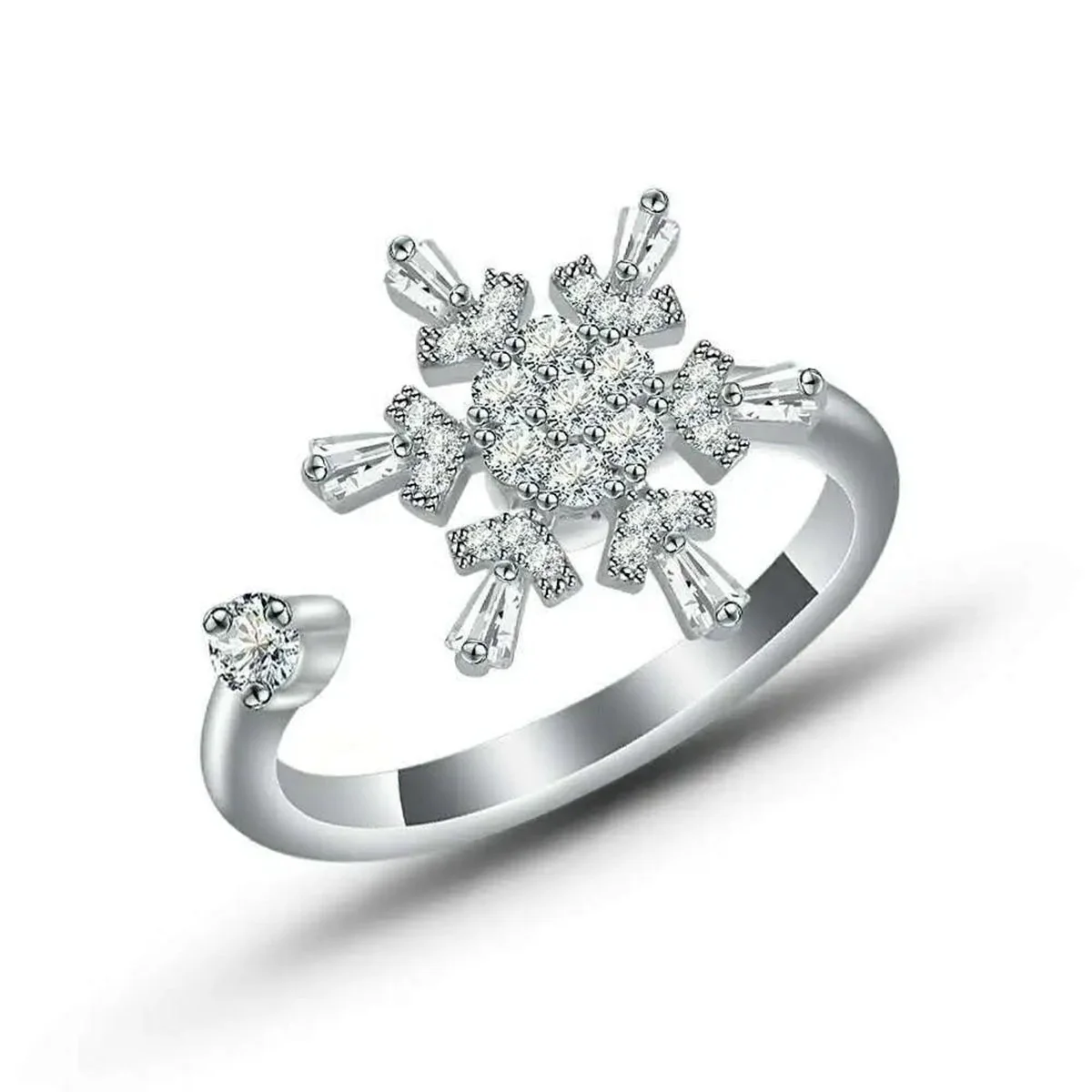 
Factory direct sale Adjustable resizable ring swivelable girlfriend romantic gift stylish latest snowflake zircon ring 