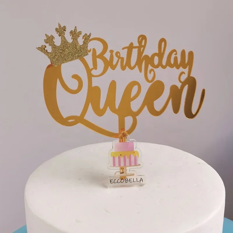 Queen King Princess Prince Acrylic Crown Cake Toppers for Christmas Graduation Easter Halloween Ramadan Cake Decorating Supplies
