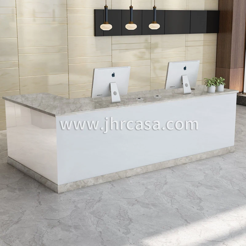 L Shaped Office Front Reception Desk Table Wooden Checkout Counter For Beauty Nail Salon