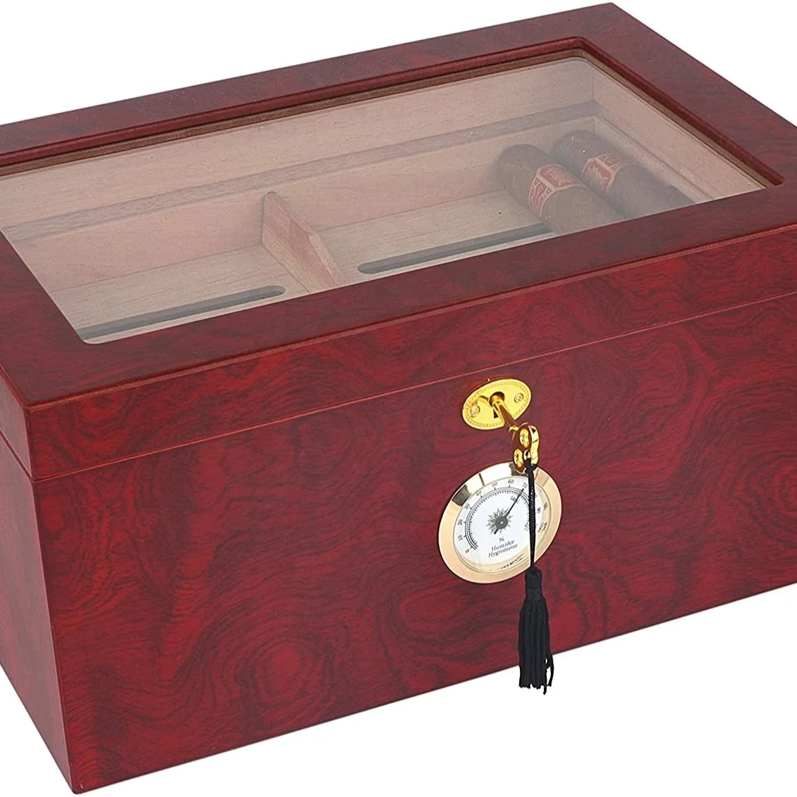 100 сигар, большой корпус шкафа, стеклянный хьюмидор для сигар, коробка для увлажнителя с гигрометром и съемным лотком из кедра