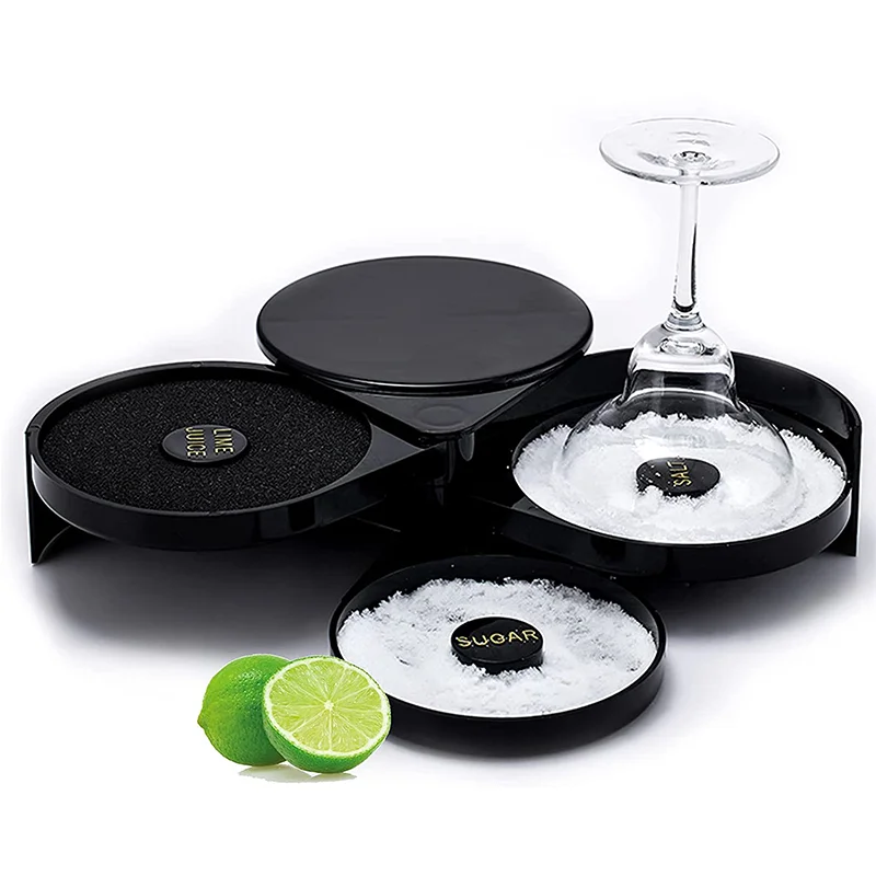 Bar Accessories 3 Compartments Black Plastic ABS Margarita Salt Rimmer