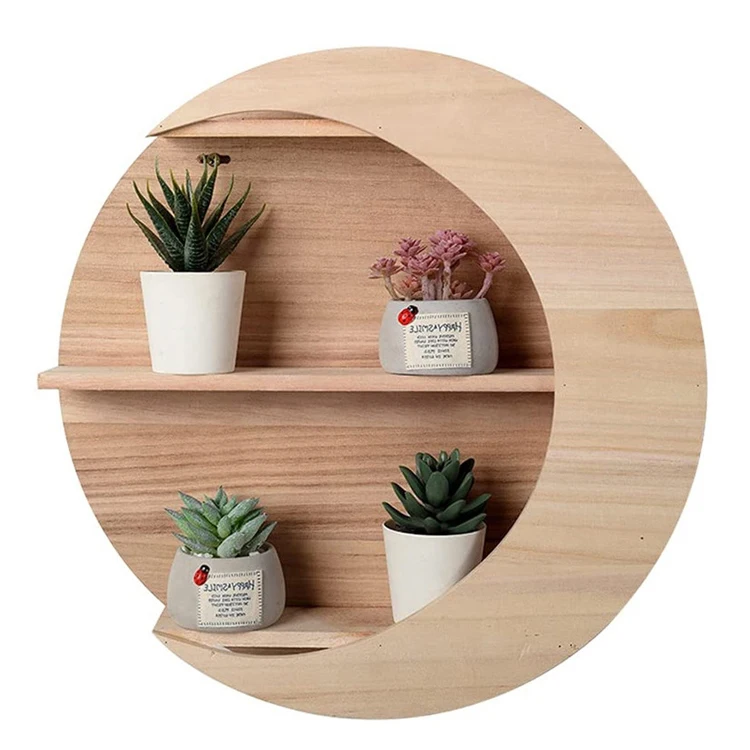 Living Room Storage Shelf Moon Shape Wall Mounted Wall Art Home Decor Wood  Moon Shelf