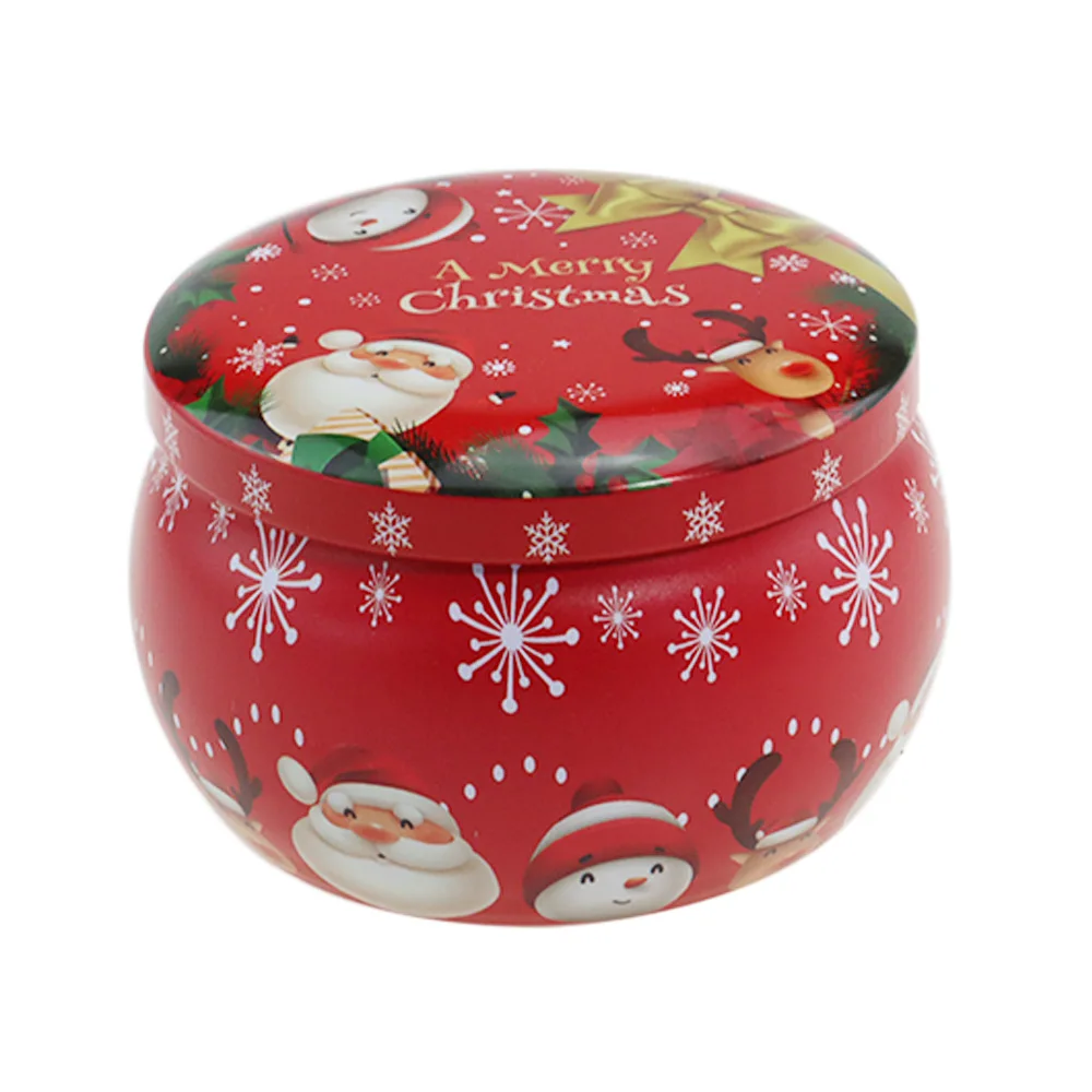 Christmas candy box incense candle jar hand gift flower tea tin round drum shaped metal tin can candle candy box