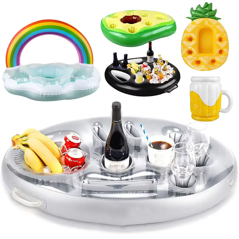 Factory Custom Silver Drink Holder Ice Bar Inflatable Floating Pool Bar PVC Floating Food Tray Beach Bar Float For Party