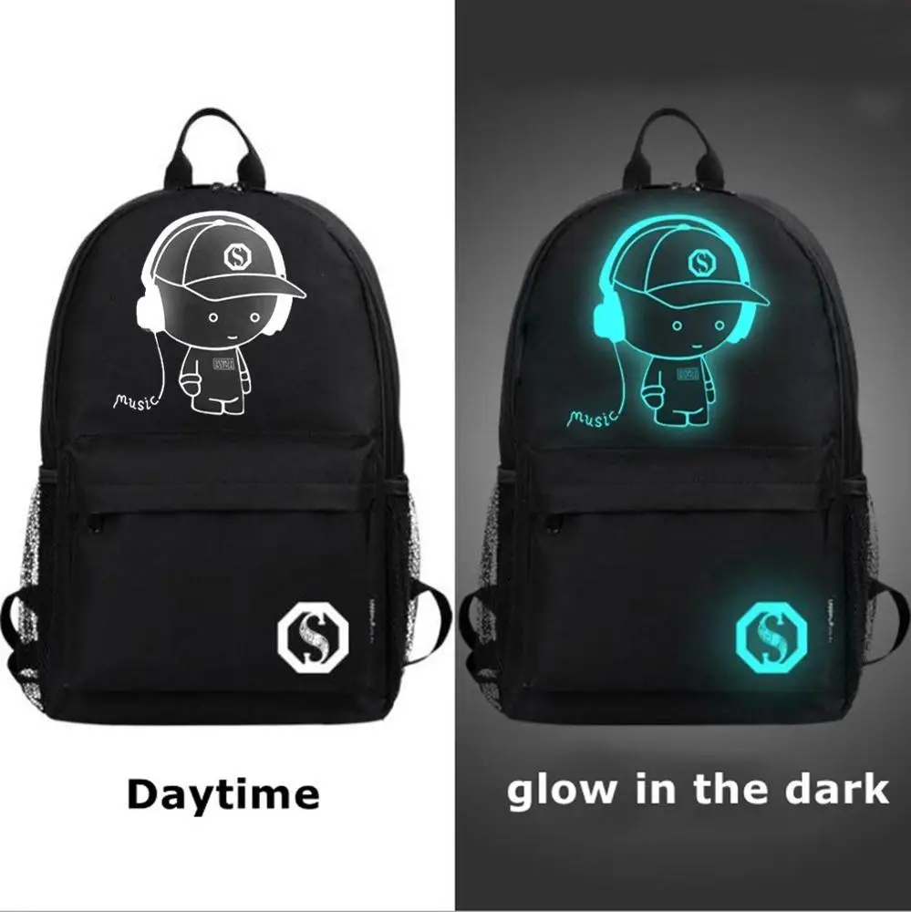 reflective  Back Pack Cartoon Luminous Travel Backpack School Bag with USB Charging Port and Anti-theft Lock