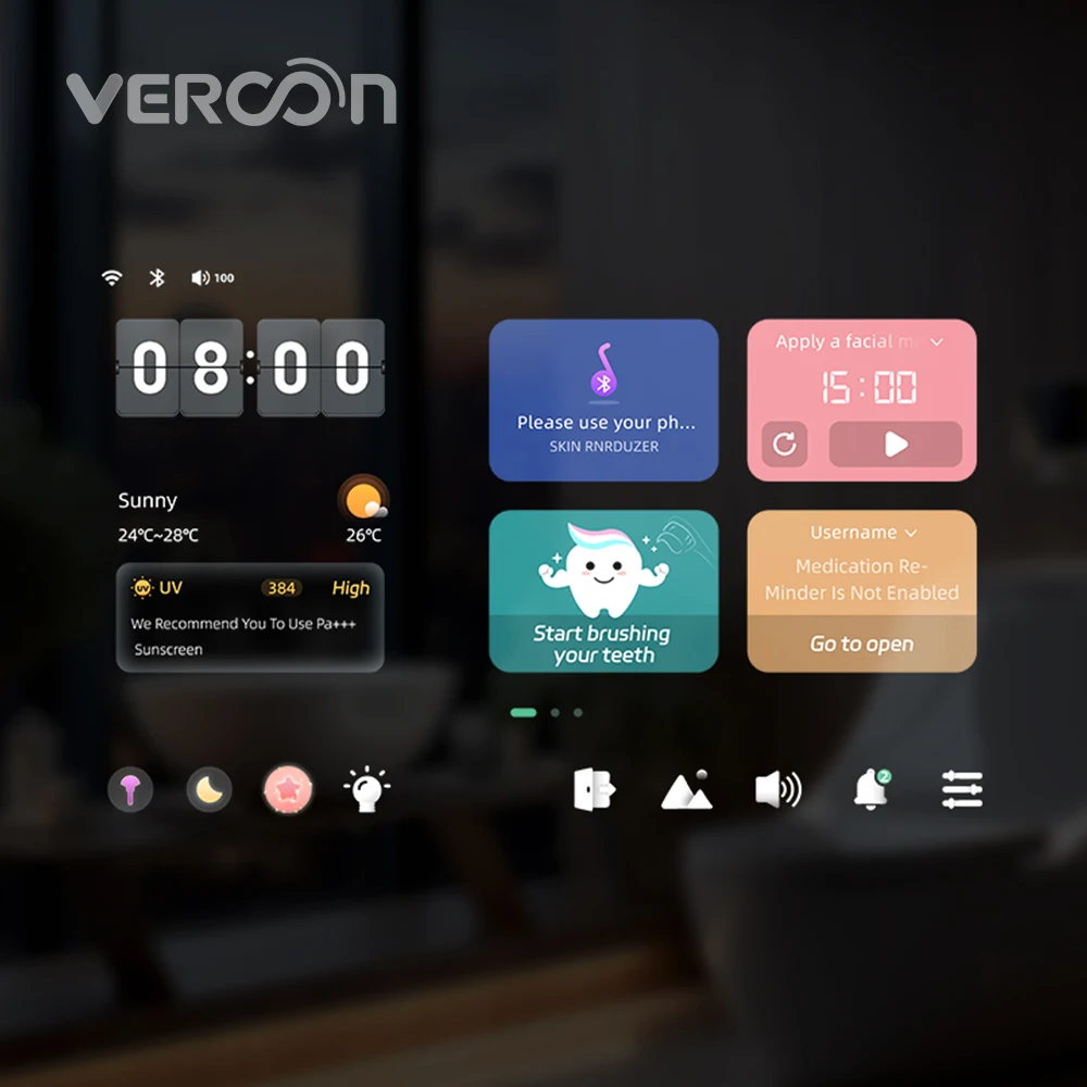 Vercon Grace Smart Bathroom Mirror Toothbrush App Android Led Lighting Ai Bluetooth Mirror Premium Speakers Wifi Spotify Youtube